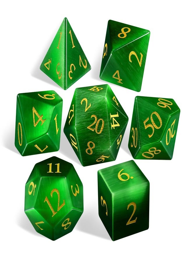 Febote 7-Piece Green Artificial Cat's Eye Crystal Polyhedral Dice Set for Dungeons & Dragons D&D RPG Tabletop Gaming - Sharp Edge Gemstone Dice with Storage Box - Image 1